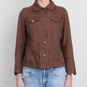 100% Linen Vintage 90s Brown Short Jacket Size 8